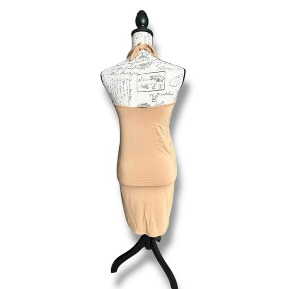 House of Harlow Revolve Halter Bodycon Mini Dress Tan Clubbing Sexy Size Small - Picture 3 of 6